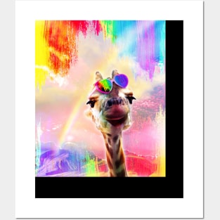 Rainbow Giraffe Wearing Love Heart Glasses Posters and Art